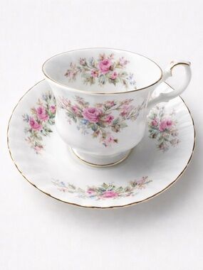Vintage Royal Albert Bone Chine “Moss Rose “ Tea Cup and Saucer Set